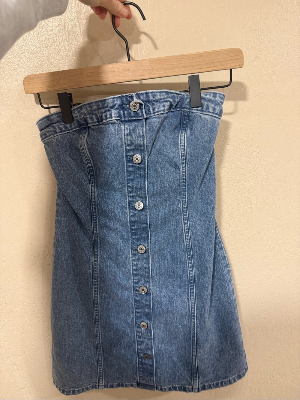 Abercrombie & Fitch Light Blue Strapless Denim Mini Dress with Front Buttons
